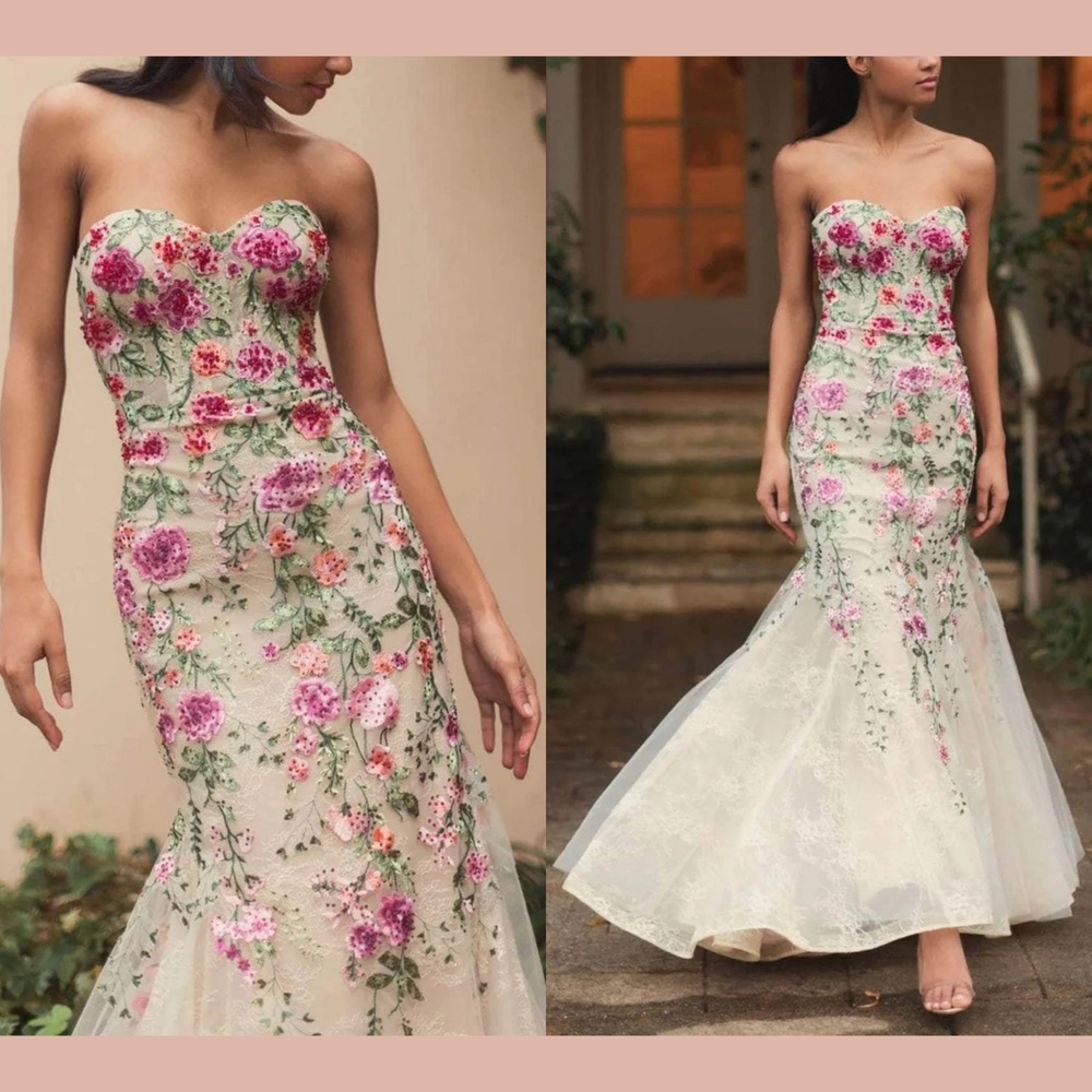 NWT MAC DUGGAL [ 10 ] 20652‎ Strapless Bustier Embroidered Mermaid Gown #J1709